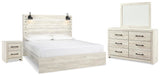 Cambeck Whitewash Panel Bedroom Set — King / 4: Bed, Dresser, Mirror, Nightstand