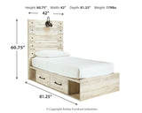 Full front view of Cambeck whitewash twin panel bed with storage drawers