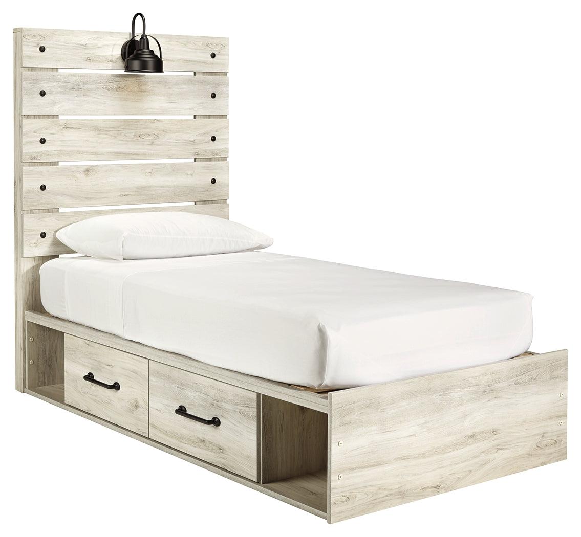Cambeck Whitewash Twin Panel Bed angled side view