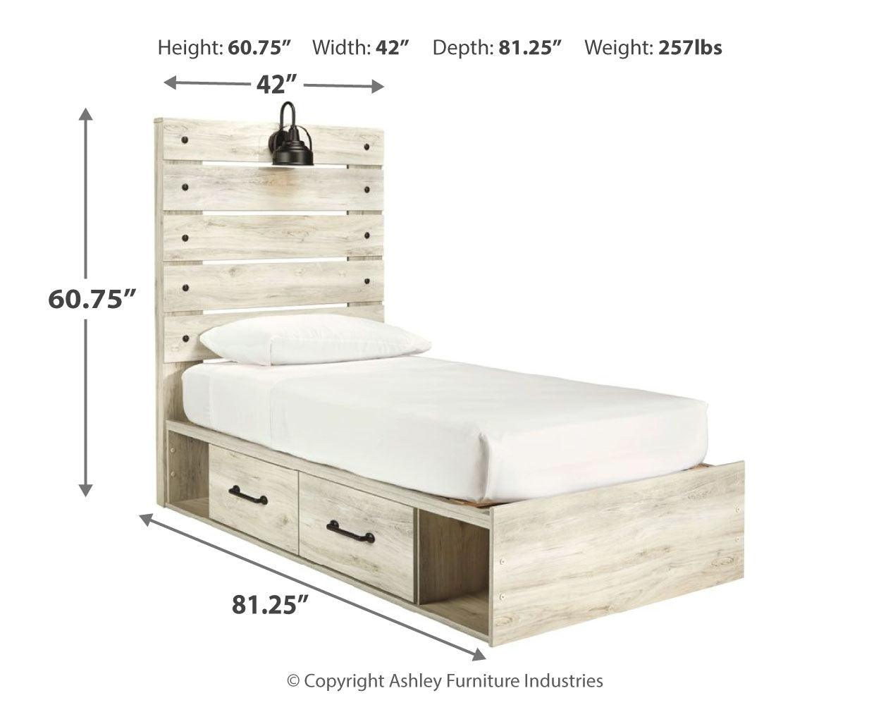 Cambeck Whitewash Twin Panel Bed dimensional diagram