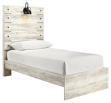 Cambeck Whitewash Twin Panel Bed - headboard with USB ports and LED light