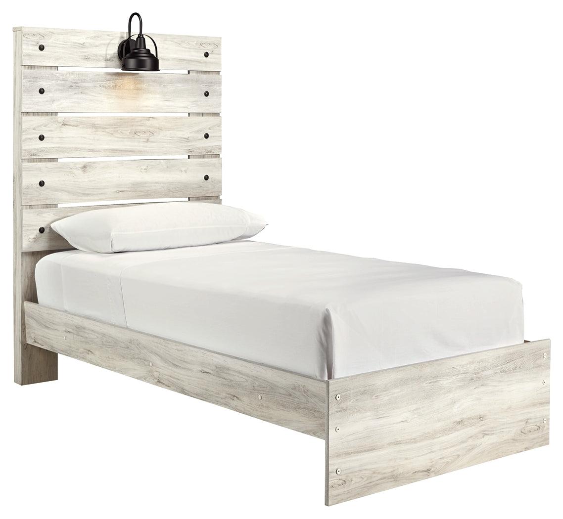 Cambeck Whitewash Twin Panel Bed - headboard with USB ports and LED light