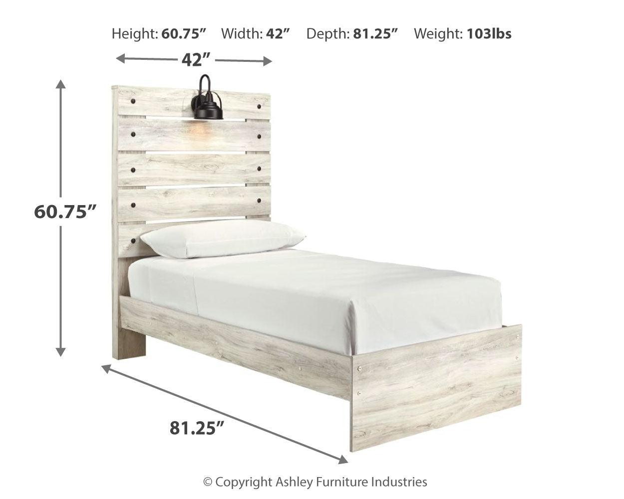Cambeck Whitewash Twin Panel Bed - dimension diagram
