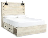 Cambeck queen bed side view showing storage drawers