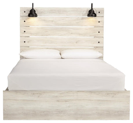 Cambeck Queen Panel Bed head-on view in whitewash finish