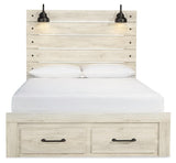 Front-on view of Cambeck Queen Panel Bed in whitewash finish