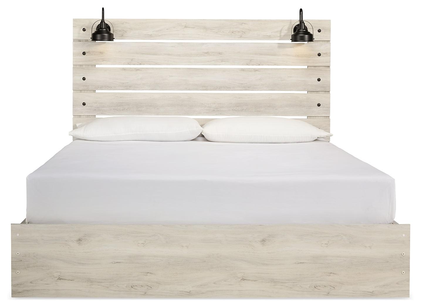 Cambeck King Panel Bed head-on view showing LED sconces