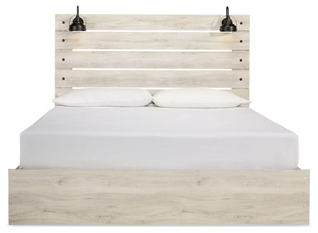 Cambeck King Panel Bed head-on view showing LED sconces