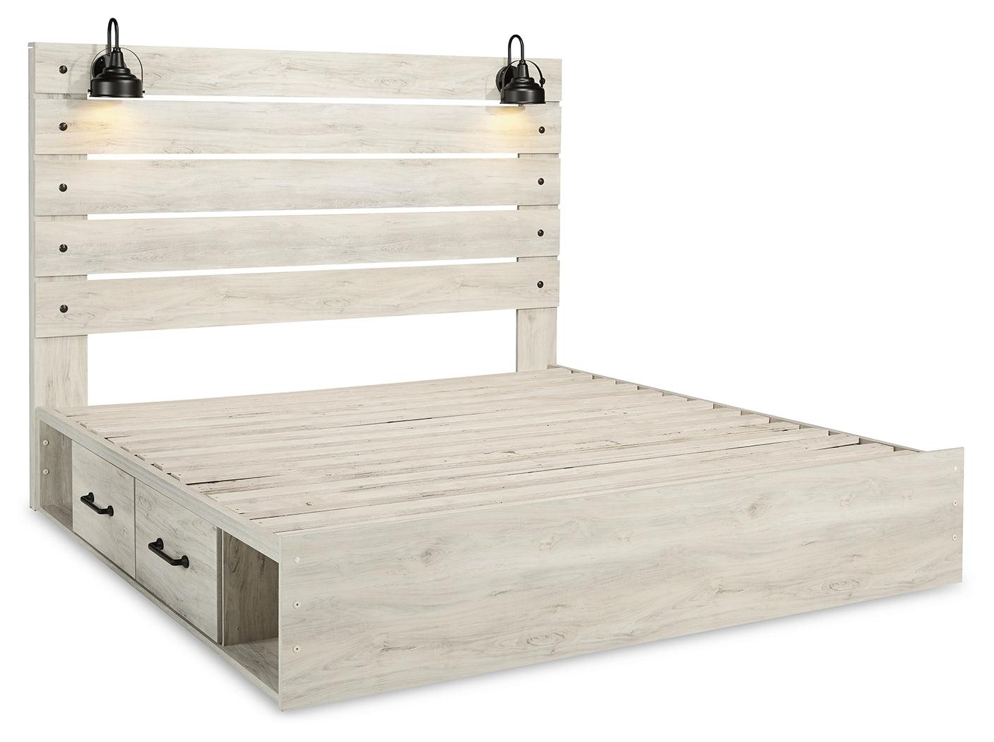 Cambeck King Panel Bed detail showing storage drawer