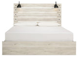 Head-on view of Cambeck whitewash king panel bed