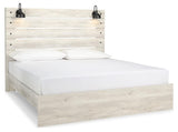 Cambeck Whitewash King Panel Bed angled view in whitewash finish