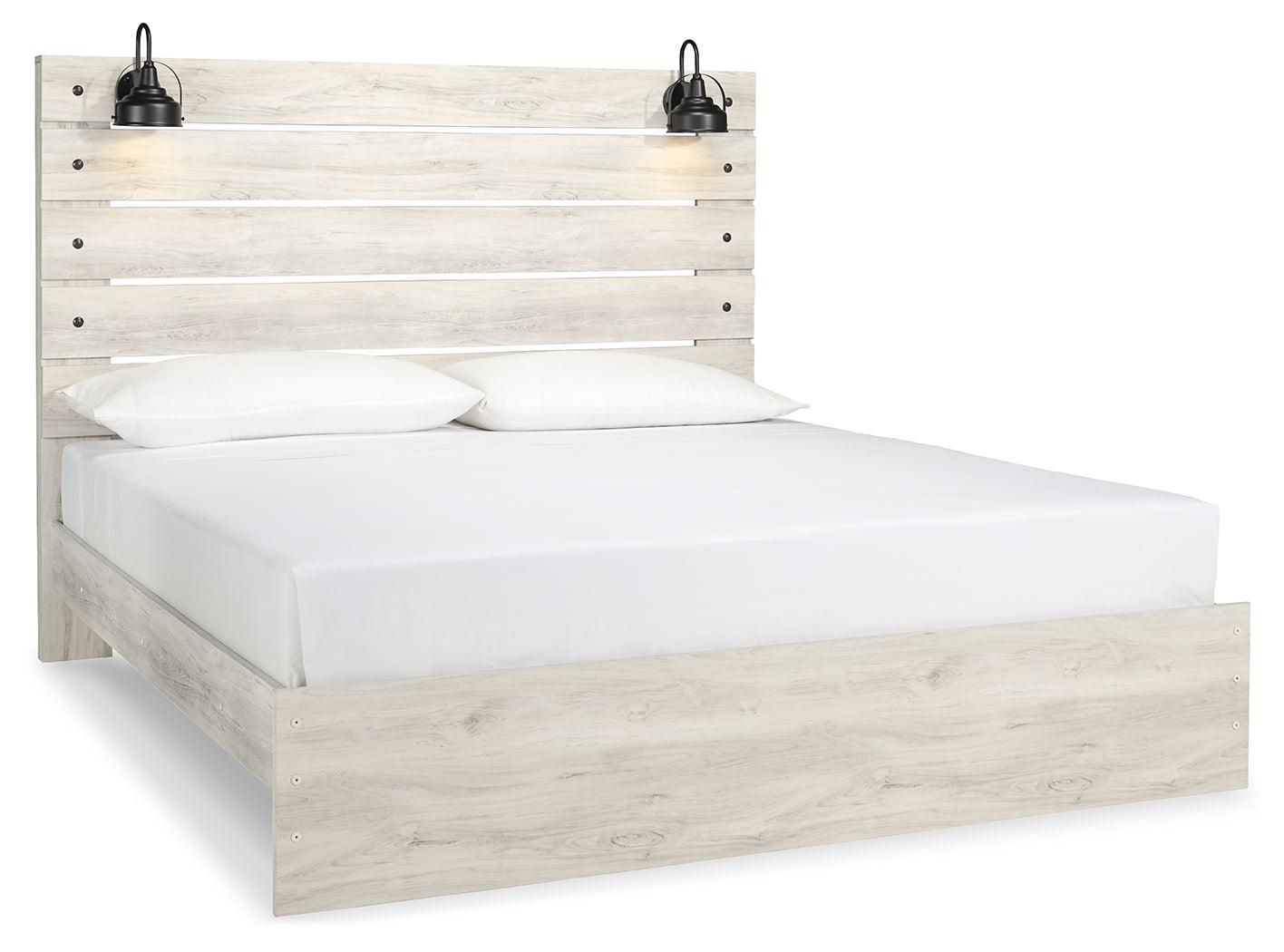 Cambeck Whitewash King Panel Bed angled view in whitewash finish