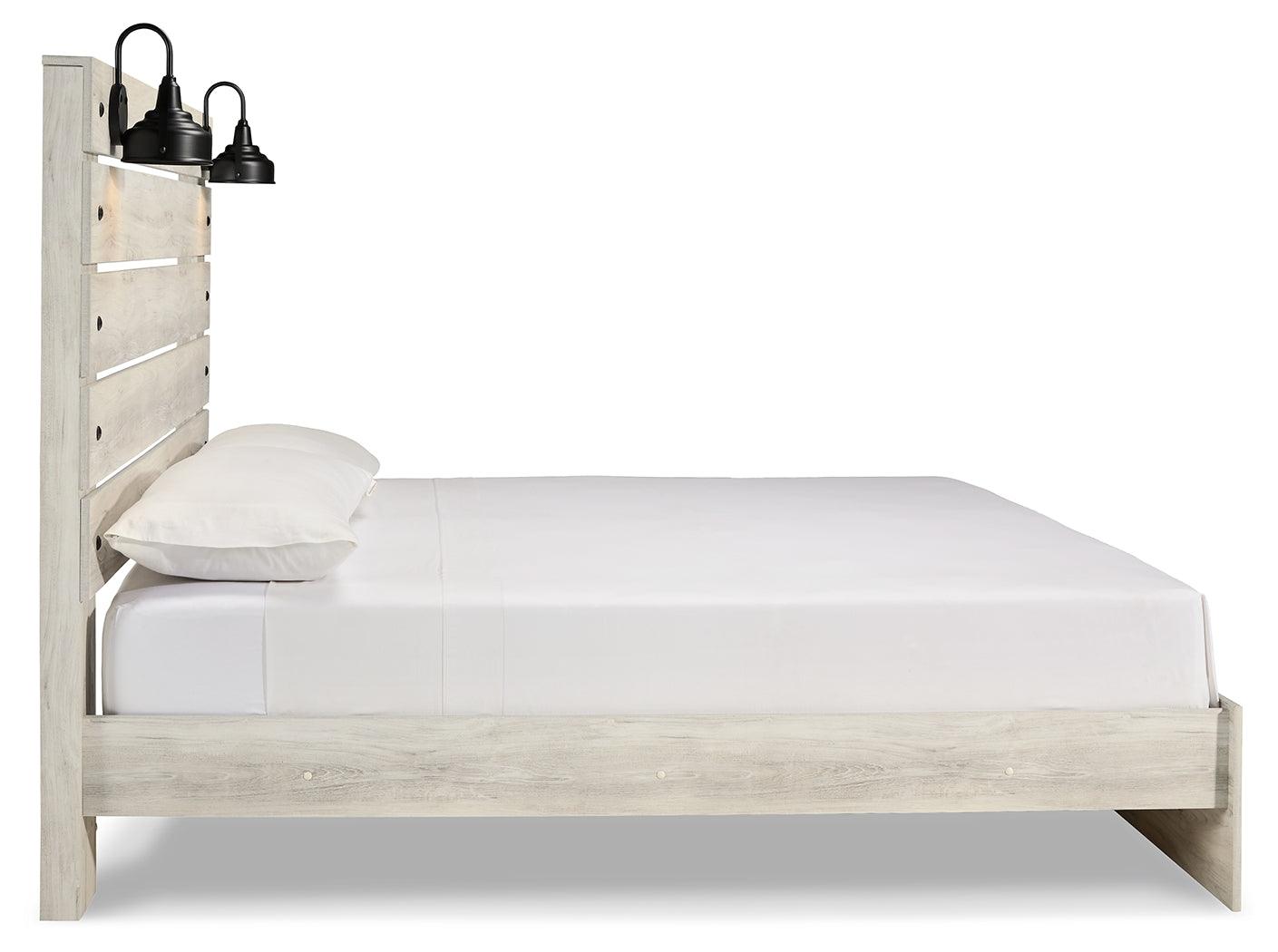 Cambeck Whitewash King Panel Bed side view in whitewash finish