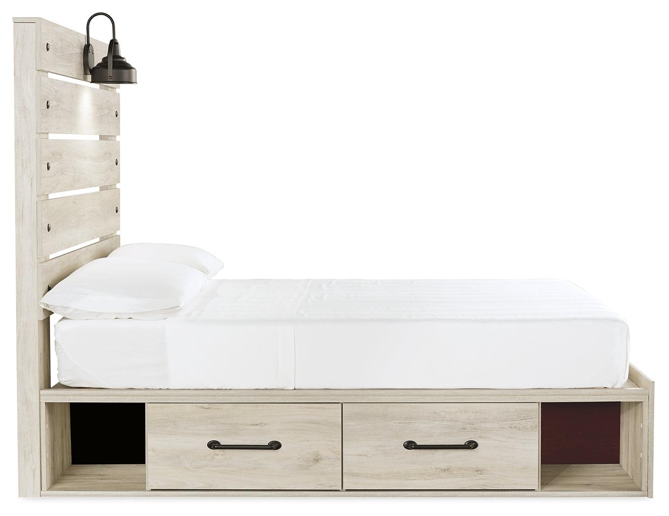Side view of Cambeck full bed showcasing storage drawers