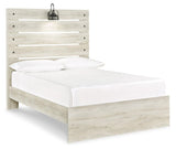 Cambeck Whitewash Full Panel Bed - close-up of headboard with LED sconce and USB ports