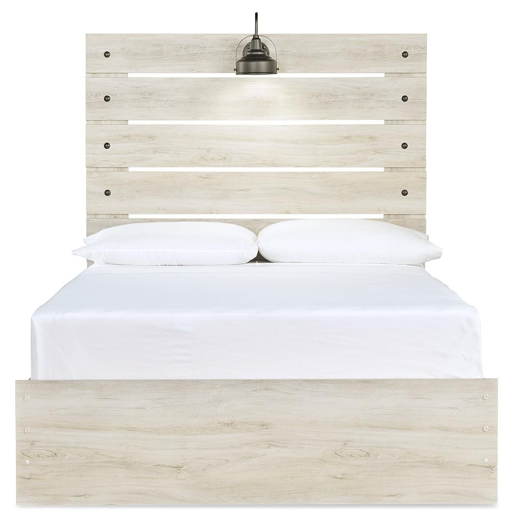Cambeck Whitewash Full Panel Bed - headboard detail with light on