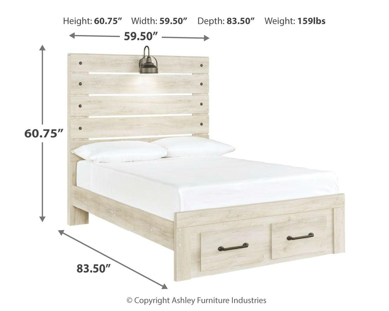 Dimension diagram for Cambeck whitewash full panel storage bed