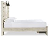 Side view of Cambeck full size whitewash bed with open slat headboard