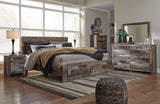 Derekson King Panel Bed angled view showing wood grain finish