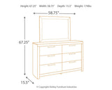 Dimension diagram for Derekson dresser and mirror