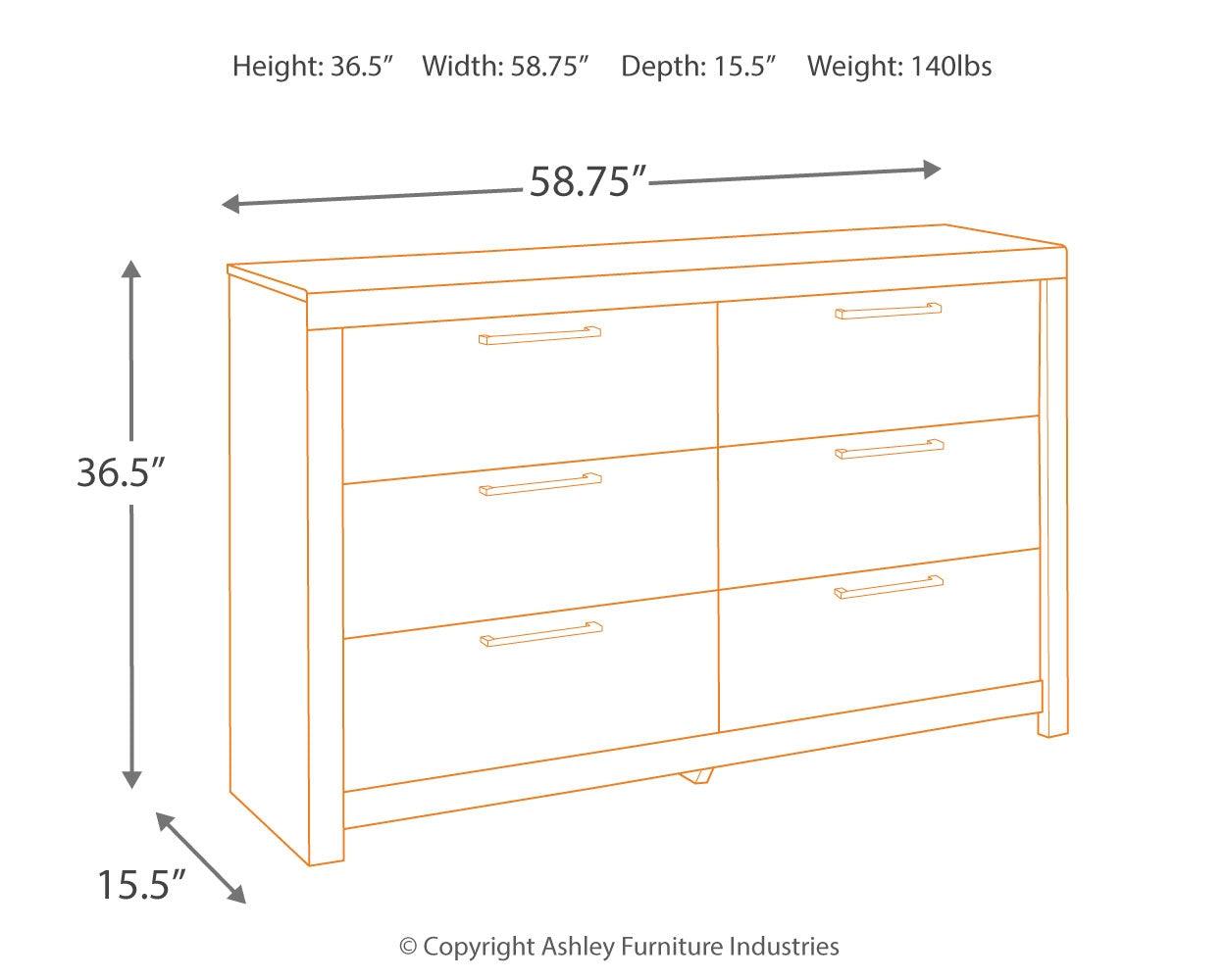 Dimension diagram of Derekson Multi Gray Dresser