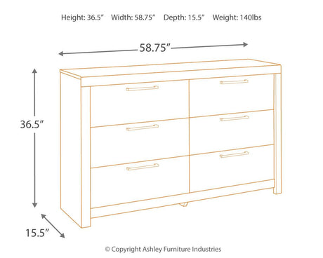 Dimension diagram of Derekson Multi Gray Dresser