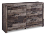 Side angle of Derekson Multi Gray Dresser showing wood grain finish
