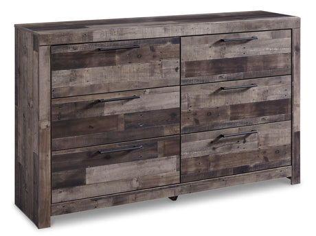 Side angle of Derekson Multi Gray Dresser showing wood grain finish
