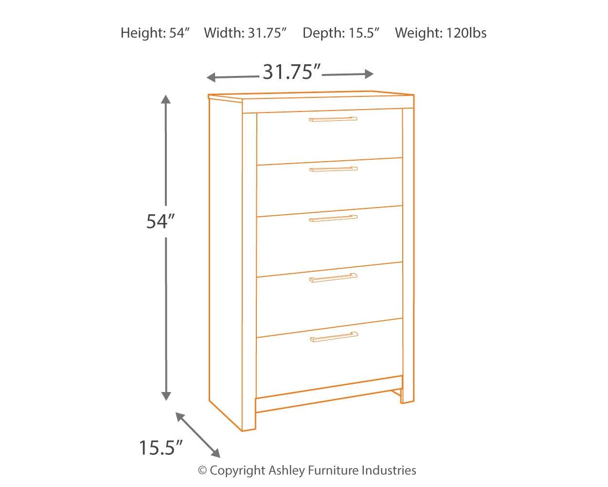 Dimension diagram for Derekson Multi Gray Chest of Drawers