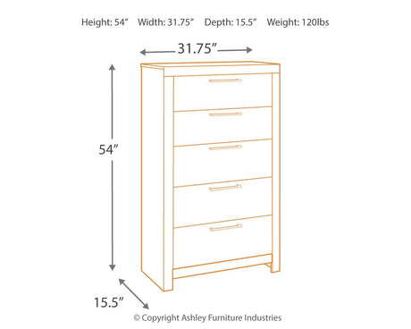 Dimension diagram for Derekson Multi Gray Chest of Drawers