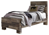 Derekson Twin Panel Bed showing storage drawers open