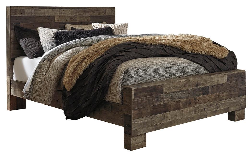 Derekson Multi Gray Queen Panel Bed side angle
