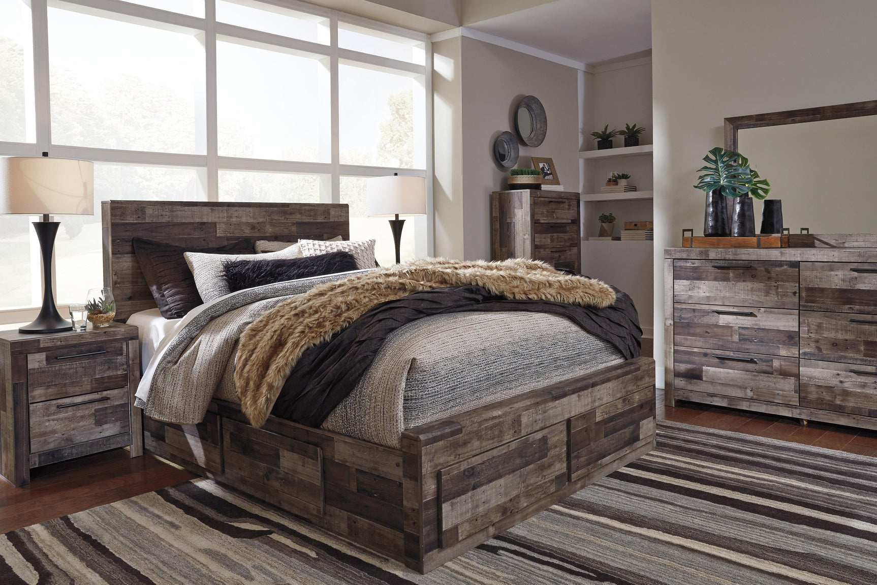 Derekson Queen Panel Bed with bed slats visible