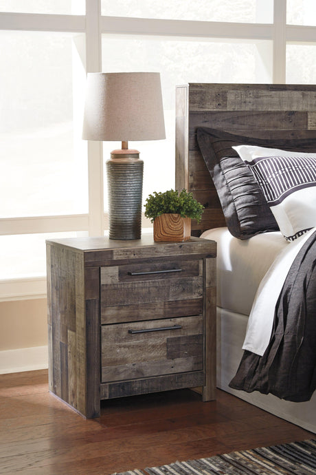 Derekson Multi Gray Nightstand close-up on drawers and handle
