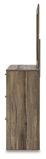 Side alternate angle of Elbrim Brown dresser and mirror