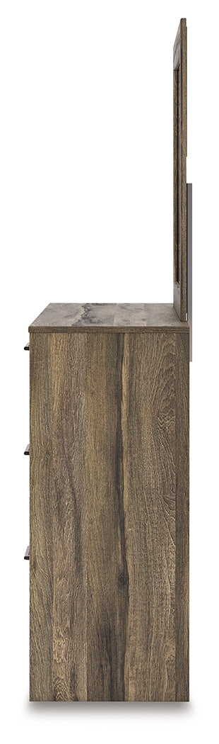 Side alternate angle of Elbrim Brown dresser and mirror
