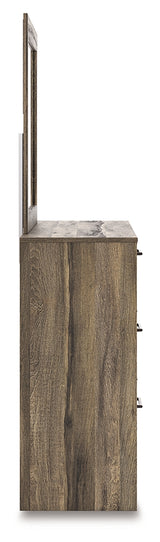 Side view of Elbrim Brown dresser and mirror