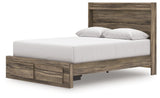 Alternative angle of Elbrim queen panel storage bed with LED illuminated headboard