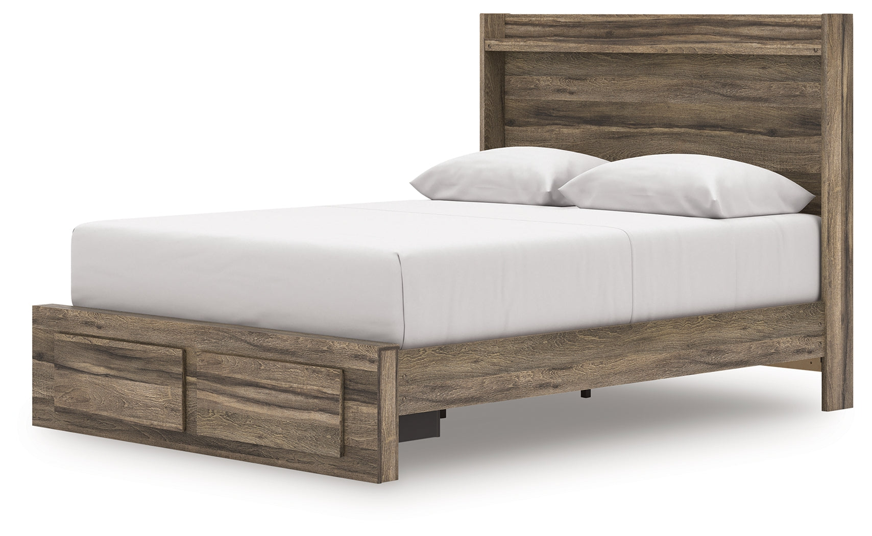 Alternative angle of Elbrim queen panel storage bed with LED illuminated headboard