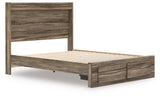 Side angle of Elbrim queen panel storage bed in weathered brown finish