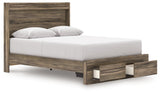 Open storage drawer under Elbrim queen panel storage bed