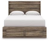 Front view of Elbrim queen panel storage bed headboard with LED lighting