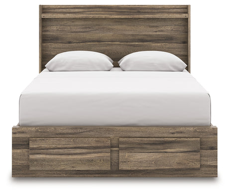 Front view of Elbrim queen panel storage bed headboard with LED lighting