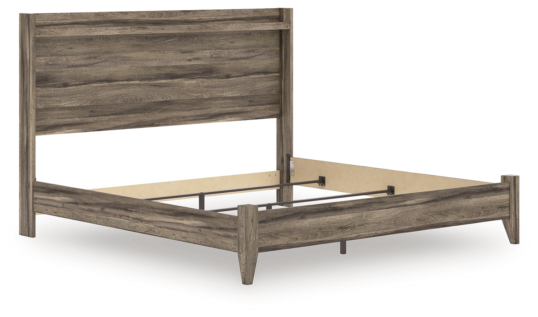 Elbrim king panel bed angled opposite side view with footboard visible