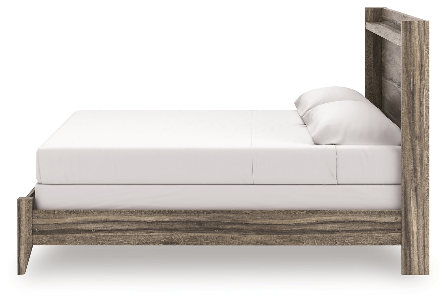 Side angle of Elbrim king panel bed showing flat panel design