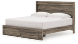 Elbrim king panel storage bed alternative angle with drawers open