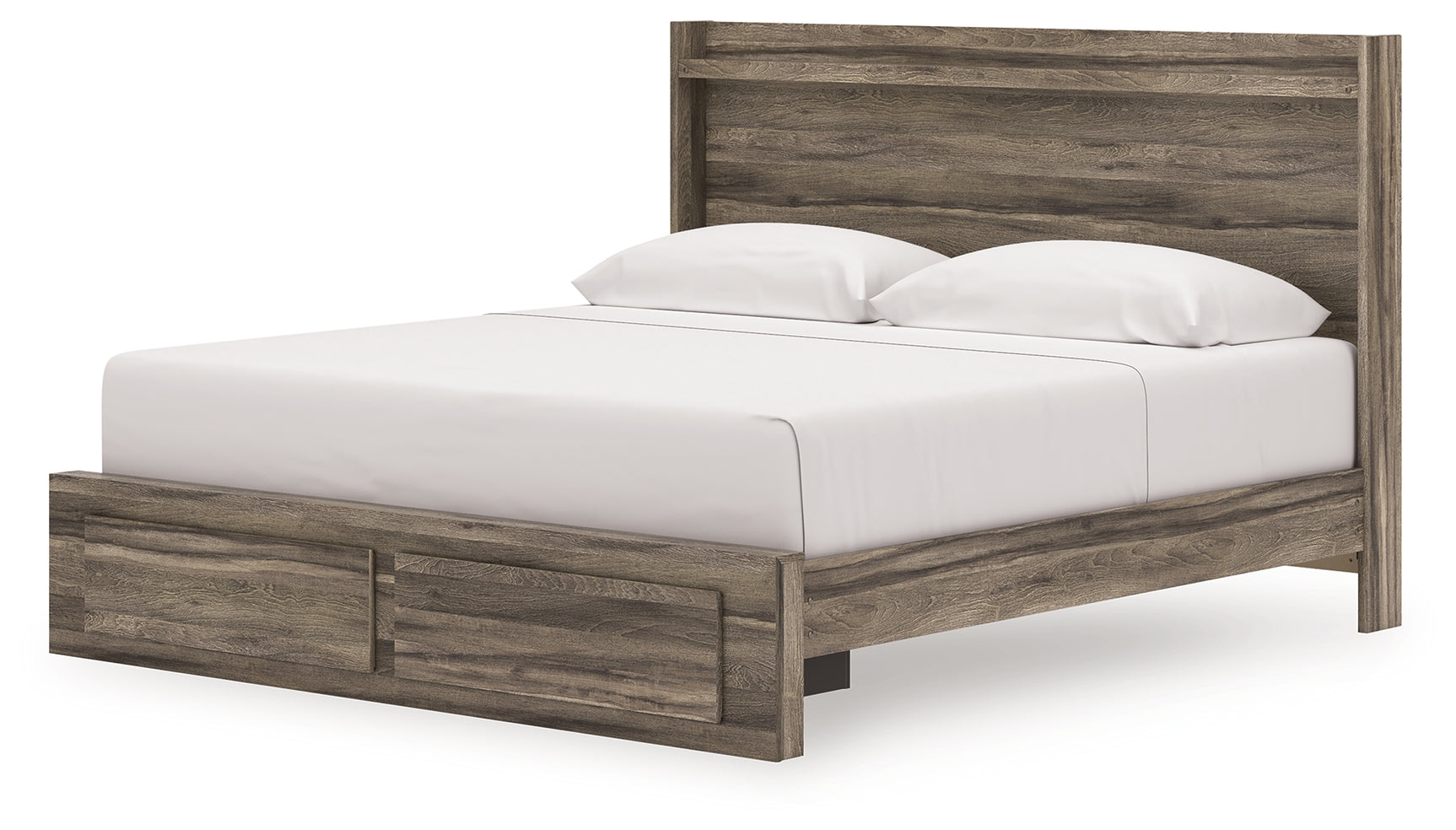 Elbrim king panel storage bed alternative angle with drawers open