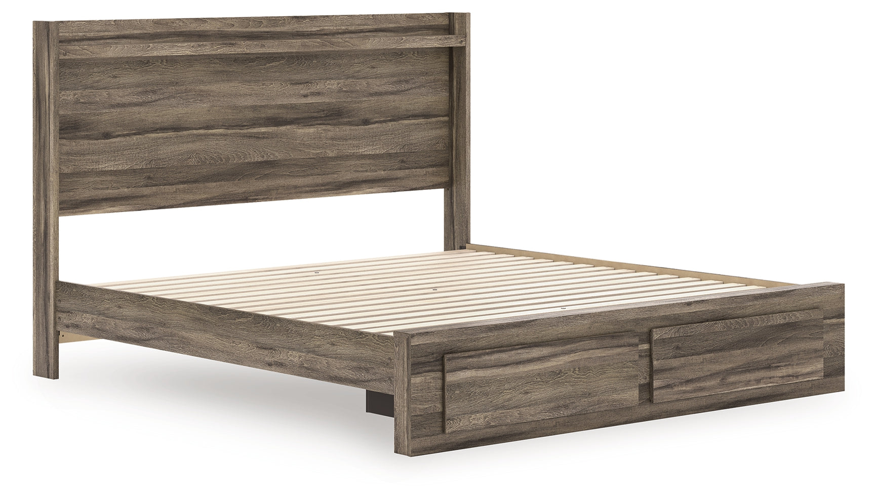 Elbrim king panel storage bed angled side view