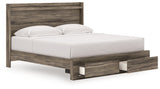 Elbrim king panel storage bed close-up of LED lighting under headboard