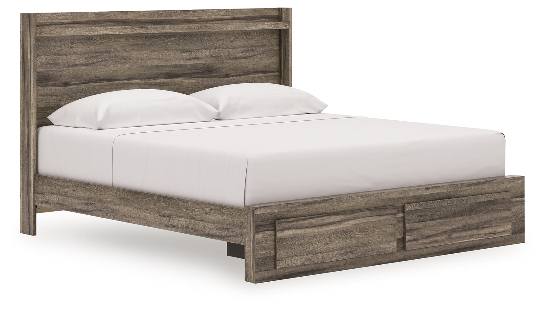 Elbrim king panel storage bed angled front view